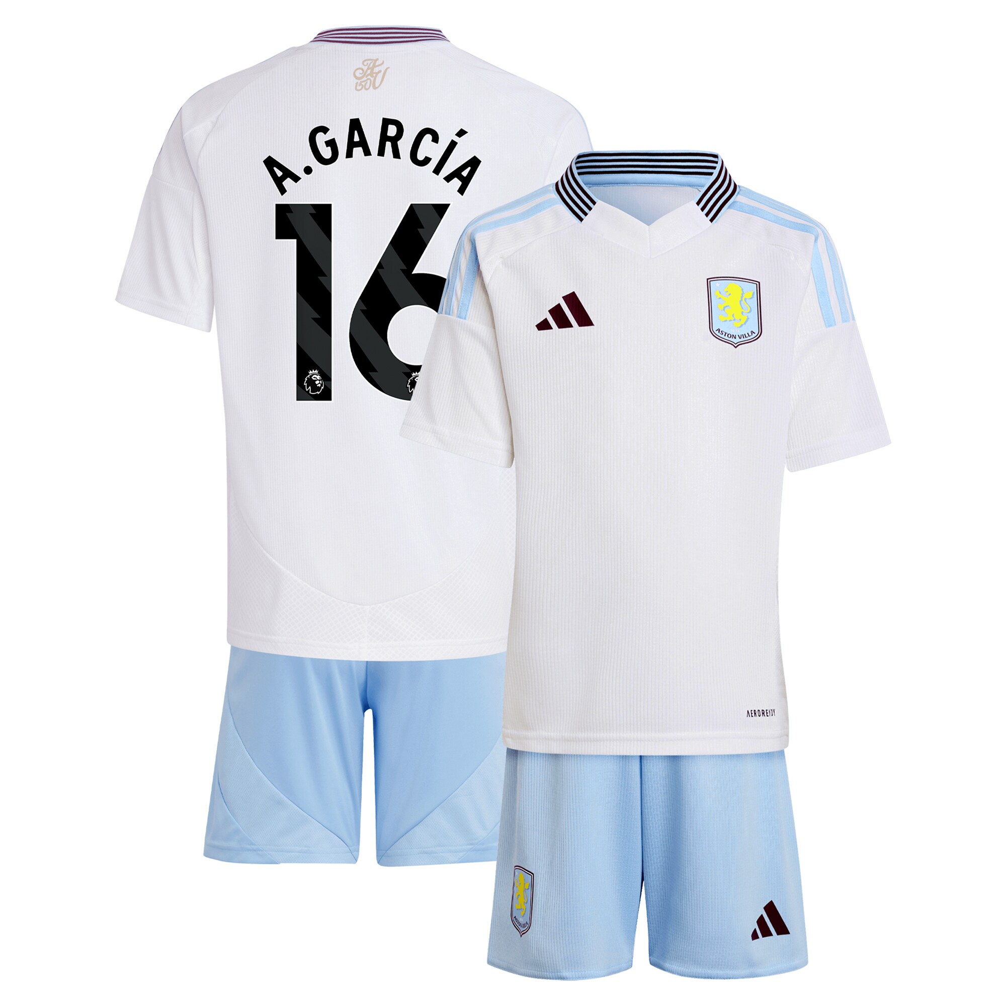 aston villa adidas away mini kit 2024-25 with a.garcía 16 printing Collection - Official Aston Villa Shirts & Jerseys