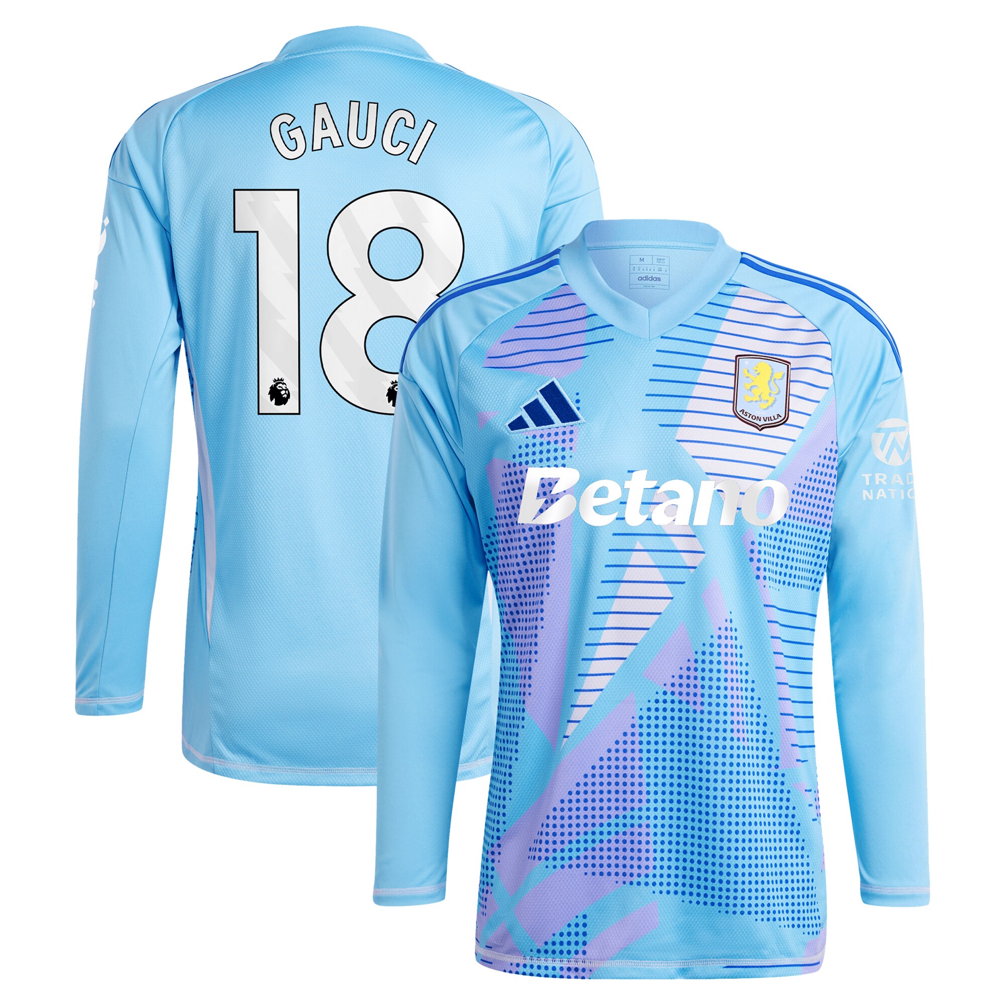 aston villa adidas goalkeeper shirt 2024-25 – long sleeve with gauci 18 printing – 202030982 Collection - Official Aston Villa Shirts & Jerseys