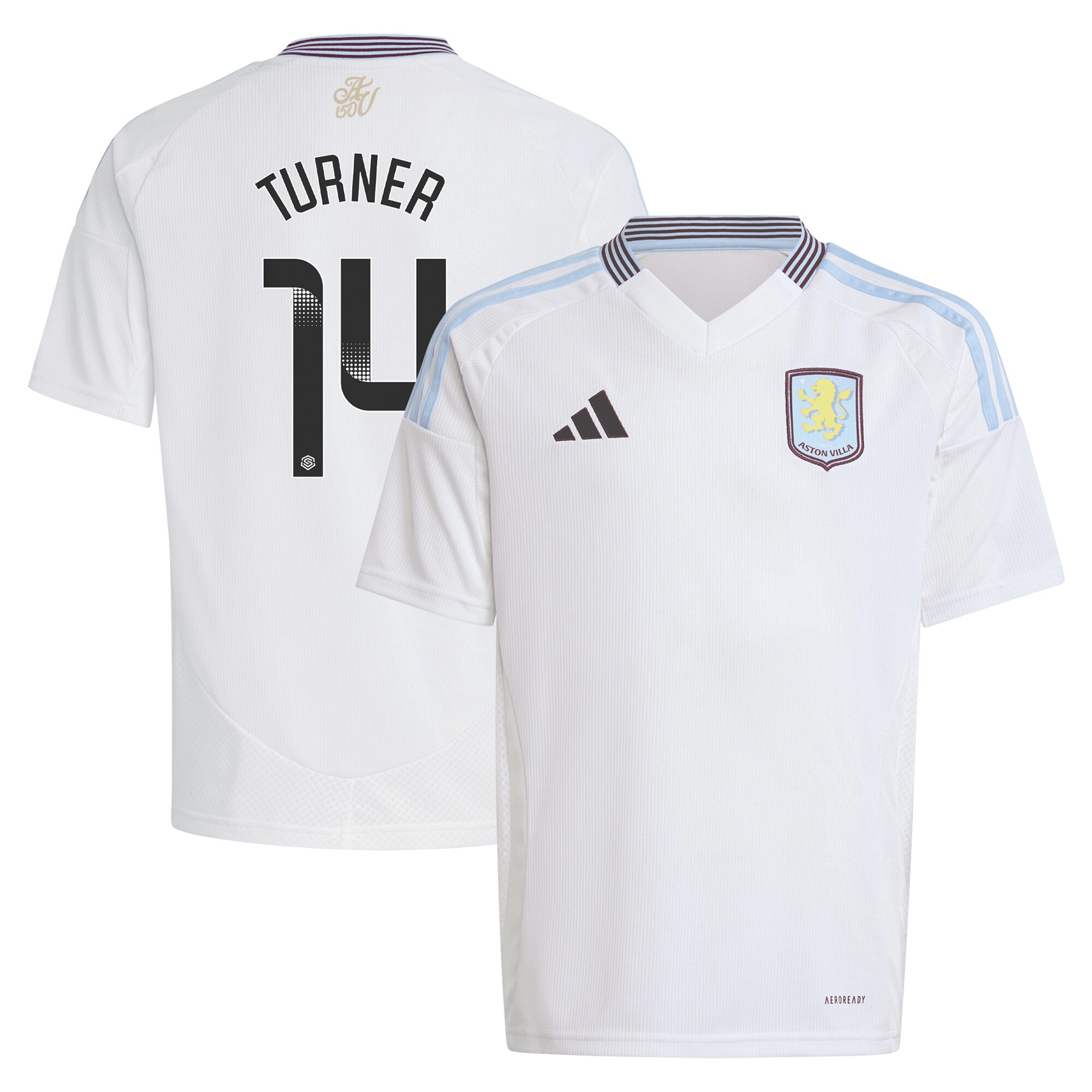 aston villa wsl adidas away shirt 2024-25 – kids with turner 14 printing Collection - Official Aston Villa Shirts & Jerseys