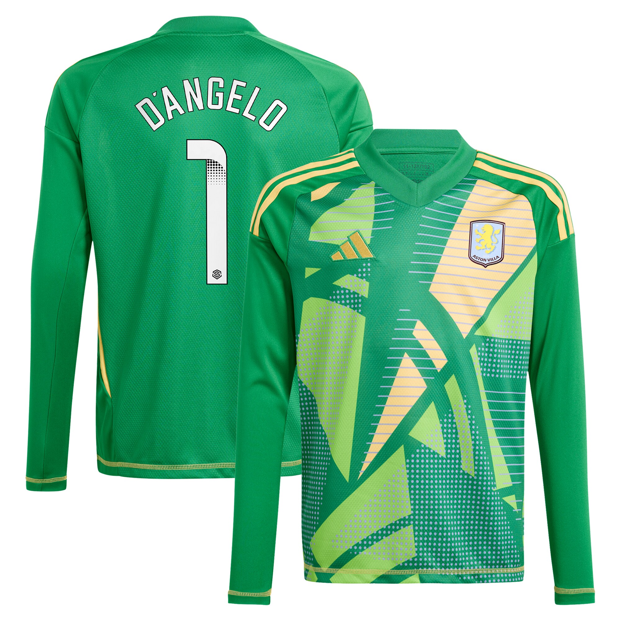 aston villa wsl adidas goalkeeper shirt 2024-25 – long sleeve – kids with d8217angelo 1 printing Collection - Official Aston Villa Shirts & Jerseys