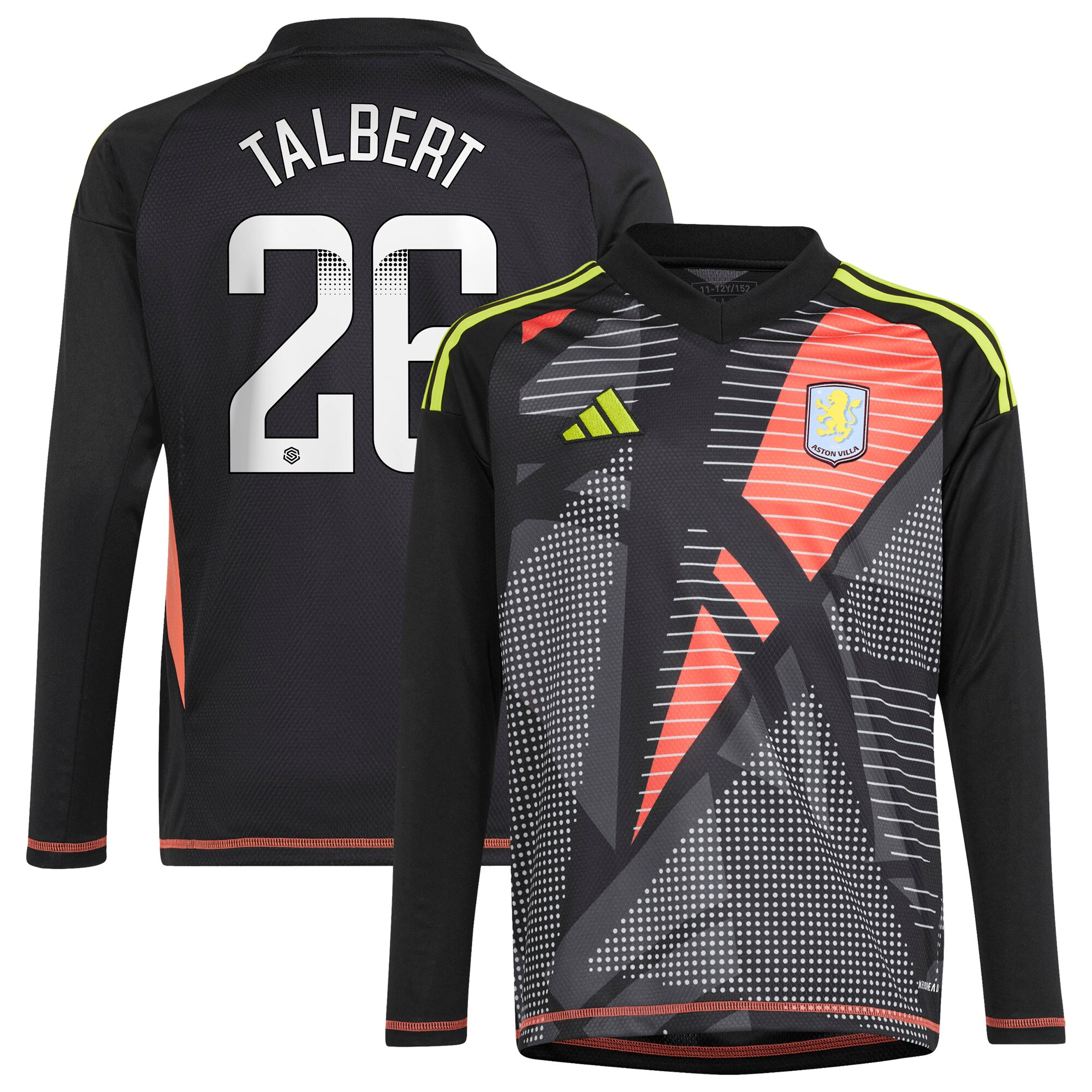 aston villa wsl adidas goalkeeper shirt 2024-25 – long sleeve – kids with talbert 26 printing Collection - Official Aston Villa Shirts & Jerseys