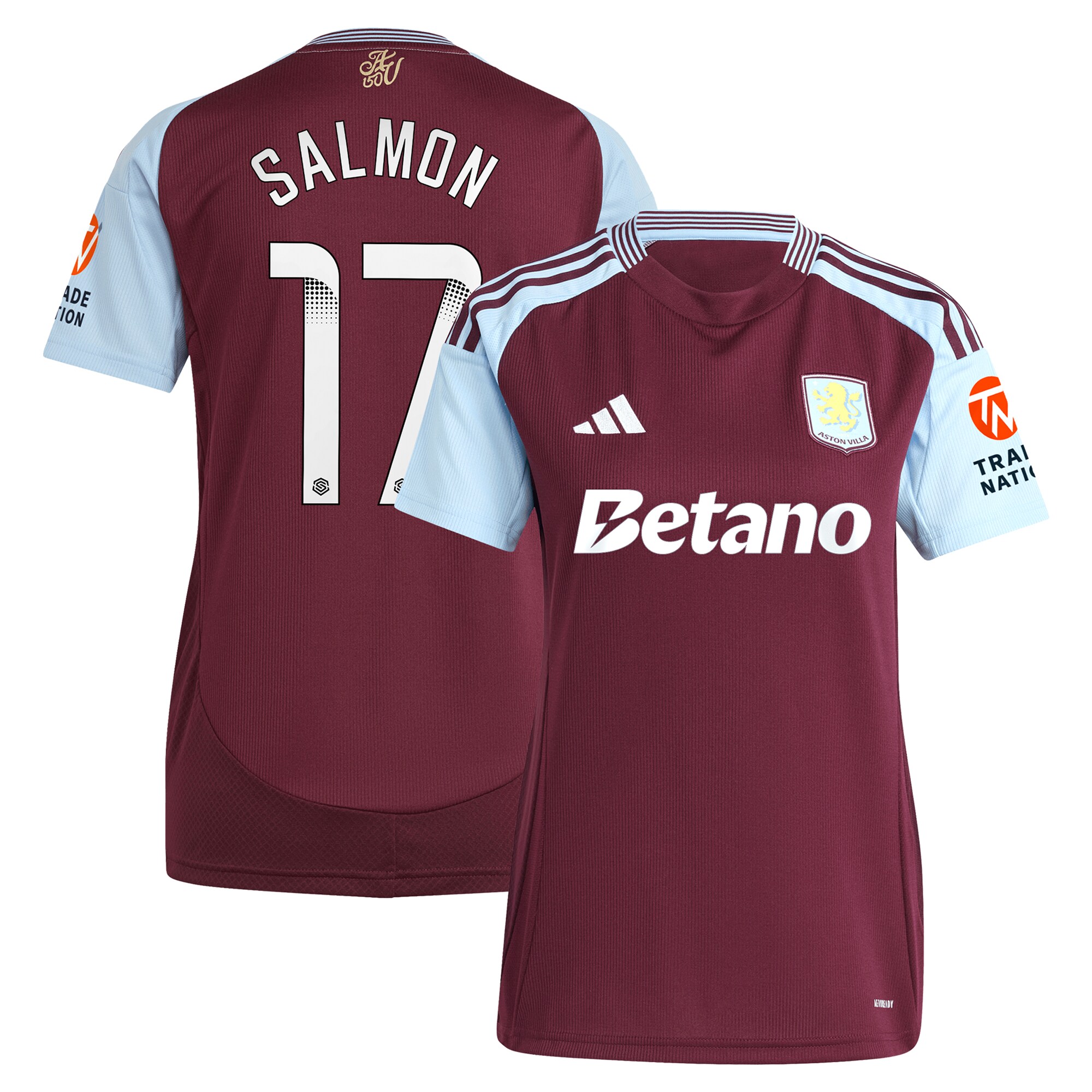 aston villa wsl adidas home shirt 2024-25 – womens with salmon 17 printing Collection - Official Aston Villa Shirts & Jerseys